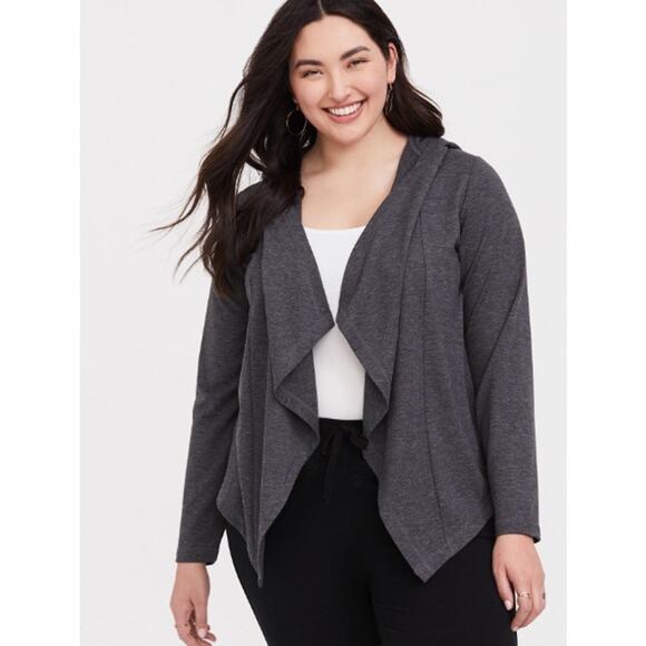 Torrid Medium / Large Cardigan Hoodie Sweatshirt Open Hooded Heather Gray (00) - Picture 1 of 13